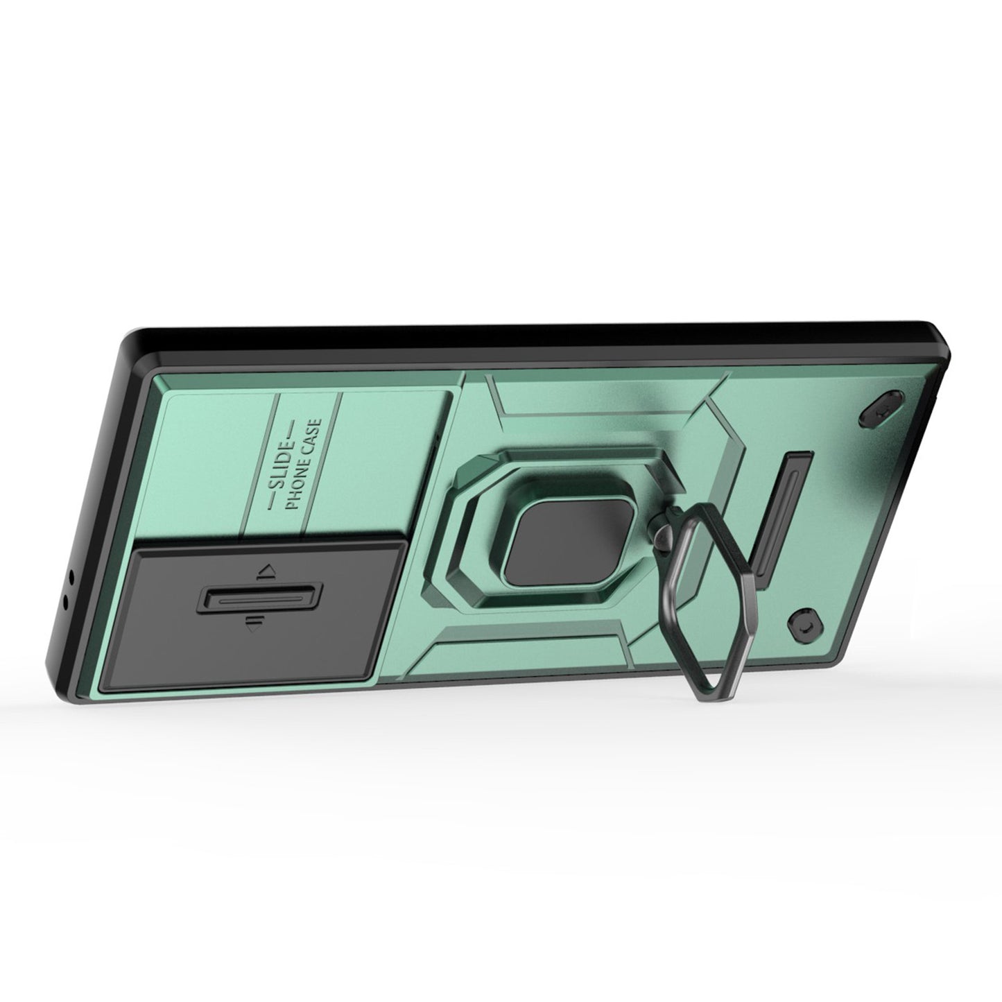 For Samsung Galaxy S24 Ultra Case Anti-Drop PC+TPU Kickstand Cover with Slide Lens Protection - Green