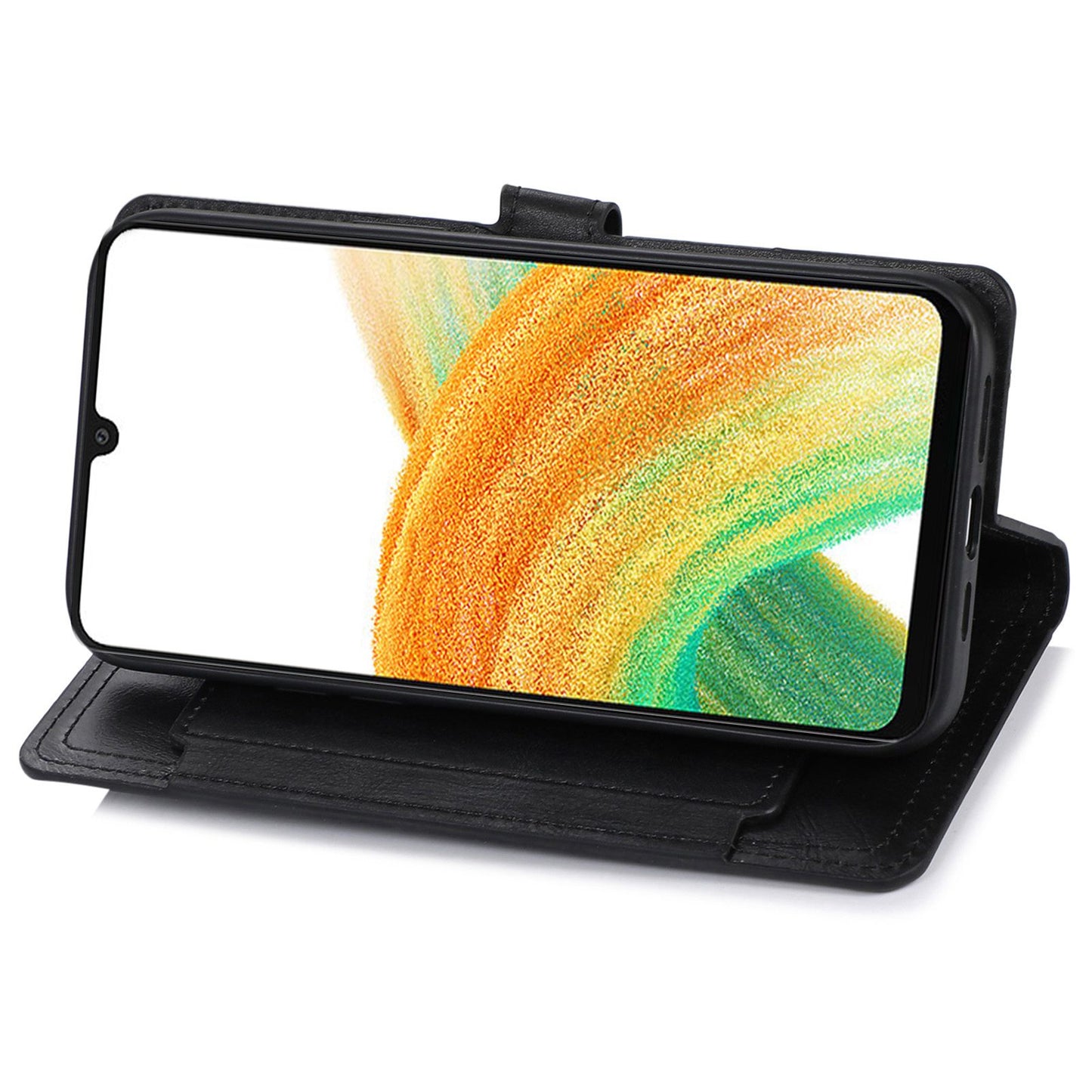 For Samsung Galaxy S24 Case Zipper Pocket PU Leather Viewing Stand Phone Cover - Black