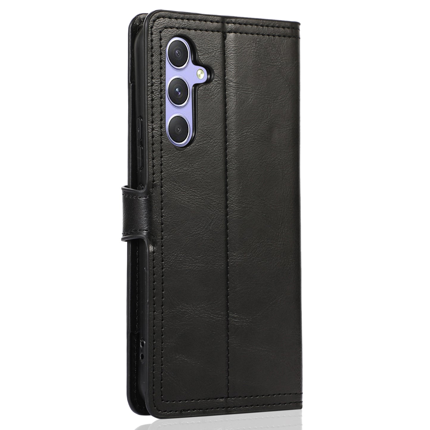 For Samsung Galaxy S24 Case Zipper Pocket PU Leather Viewing Stand Phone Cover - Black