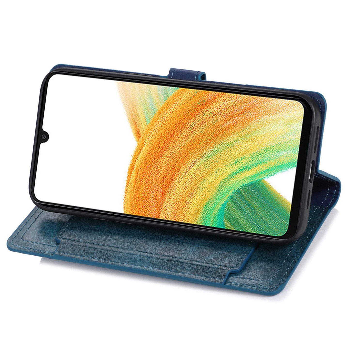 For Samsung Galaxy S24 Case Zipper Pocket PU Leather Viewing Stand Phone Cover - Blue