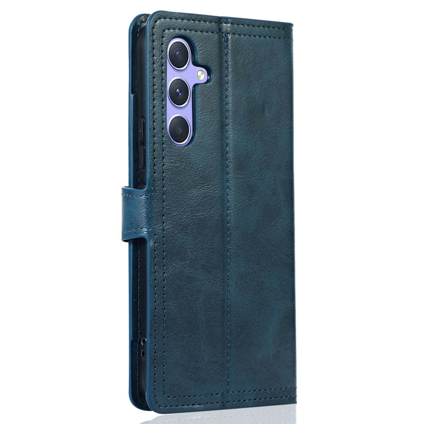 For Samsung Galaxy S24 Case Zipper Pocket PU Leather Viewing Stand Phone Cover - Blue