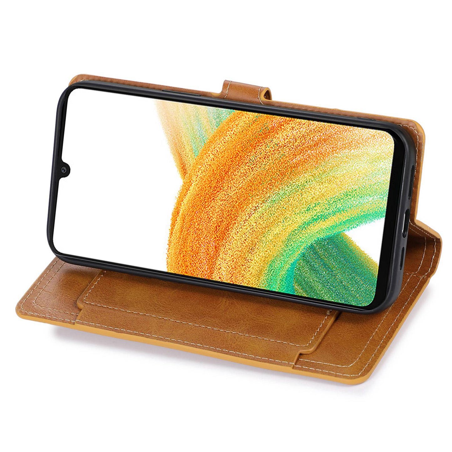 For Samsung Galaxy S24 Case Zipper Pocket PU Leather Viewing Stand Phone Cover - Orange