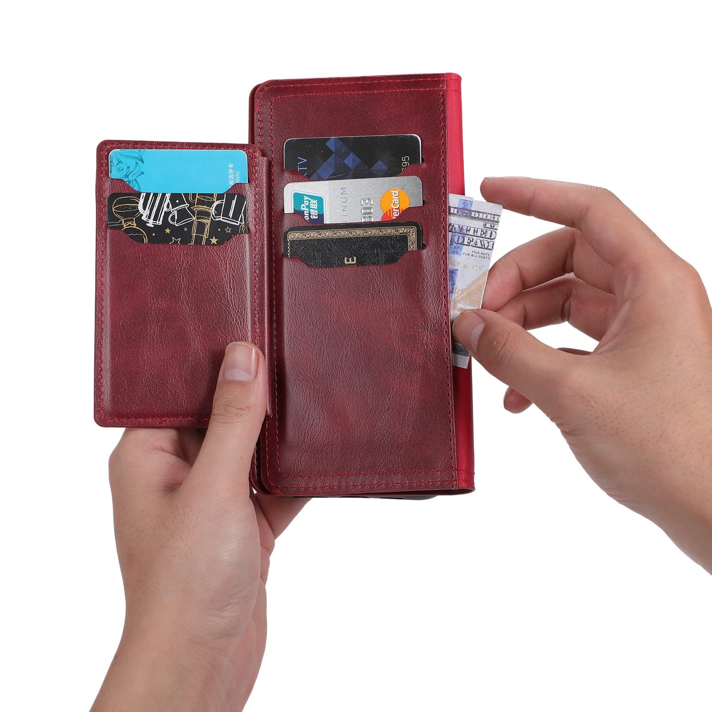 For Samsung Galaxy S24 Case Zipper Pocket PU Leather Viewing Stand Phone Cover - Red