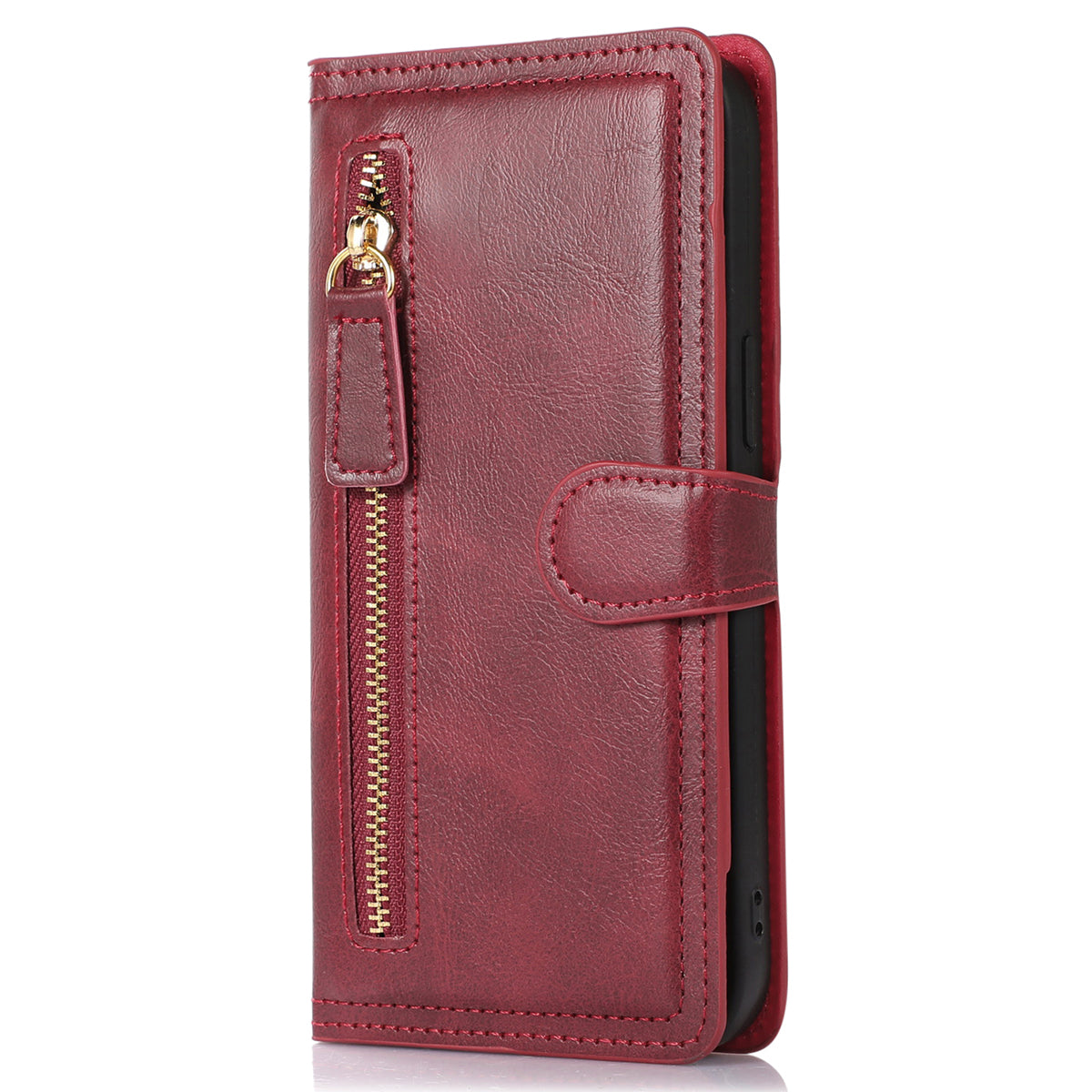 For Samsung Galaxy S24 Case Zipper Pocket PU Leather Viewing Stand Phone Cover - Red
