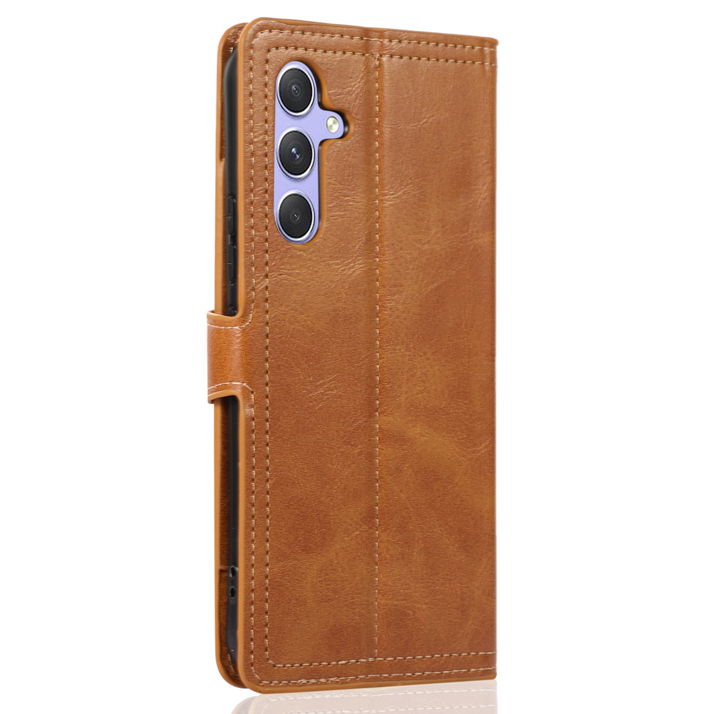 For Samsung Galaxy S24+ Case Zipper Pocket PU Leather Phone Cover with Wallet - Orange