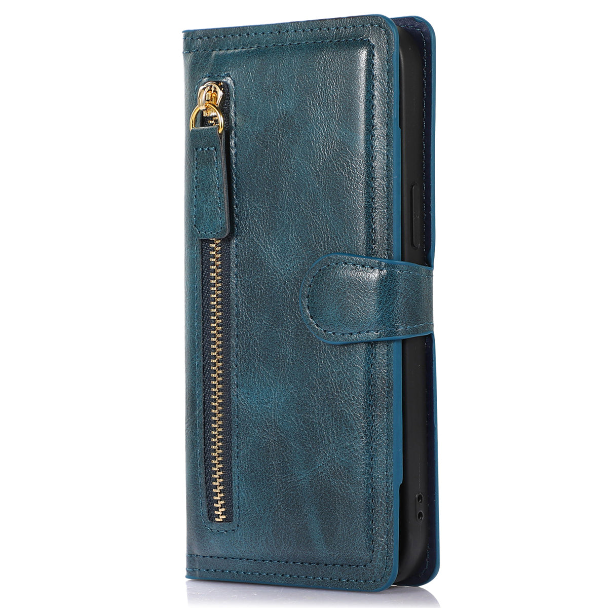 For Samsung Galaxy S24+ Case Zipper Pocket PU Leather Phone Cover with Wallet - Blue