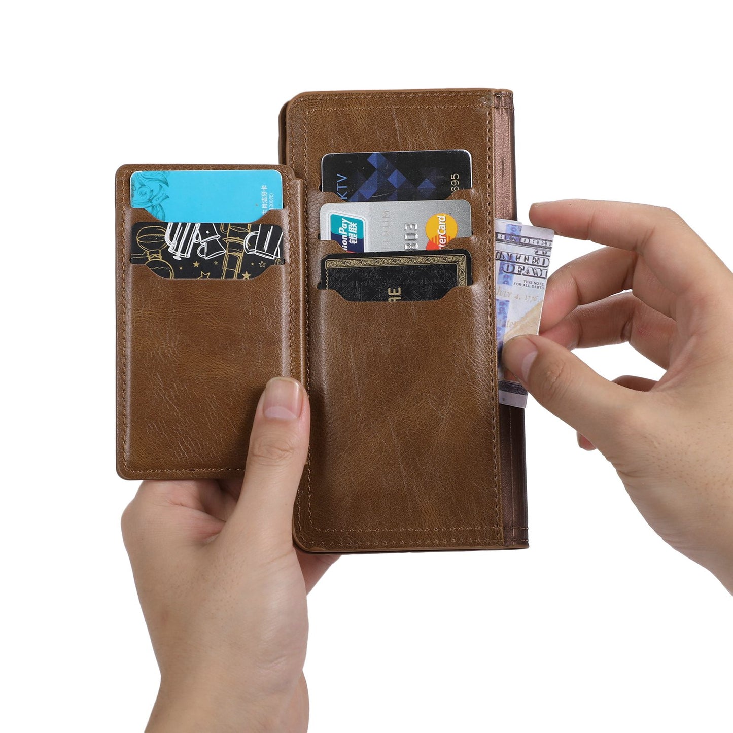 For Samsung Galaxy S24+ Case Zipper Pocket PU Leather Phone Cover with Wallet - Brown