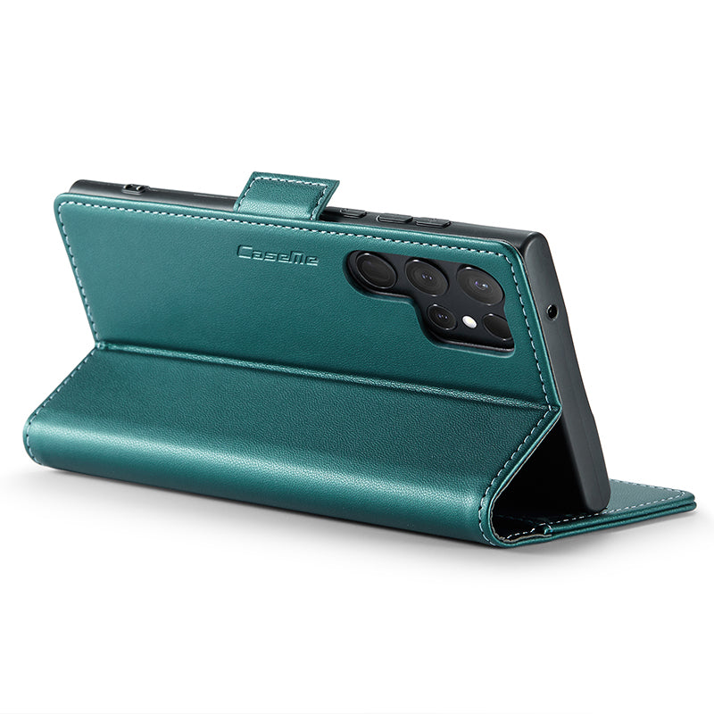 CASEME 023 Series For Samsung Galaxy S24 Ultra Case Glossy Litchi Texture Stand Phone Cover - Green