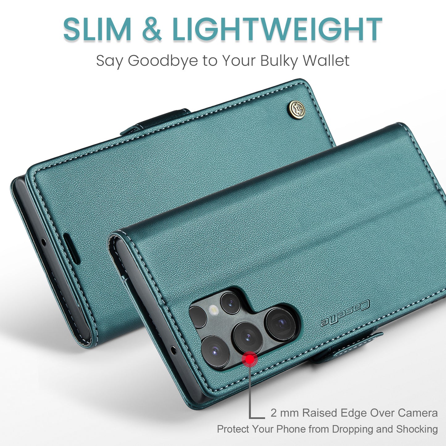 CASEME 023 Series For Samsung Galaxy S24 Ultra Case Glossy Litchi Texture Stand Phone Cover - Green