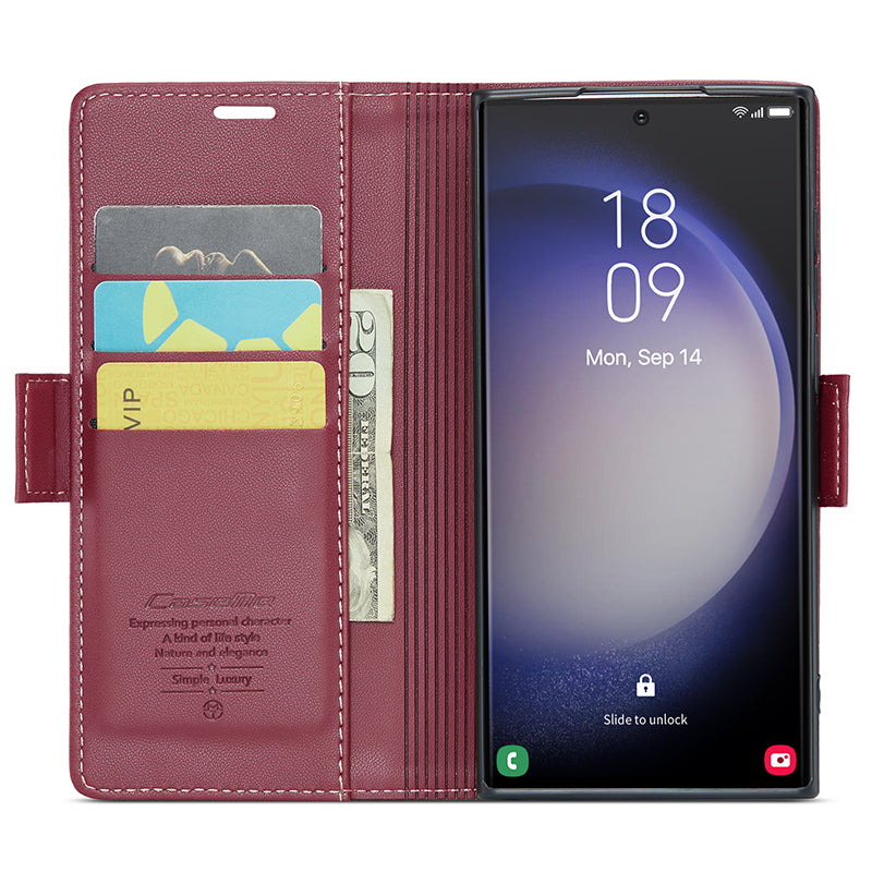 CASEME 023 Series For Samsung Galaxy S24 Ultra Case Glossy Litchi Texture Stand Phone Cover - Red