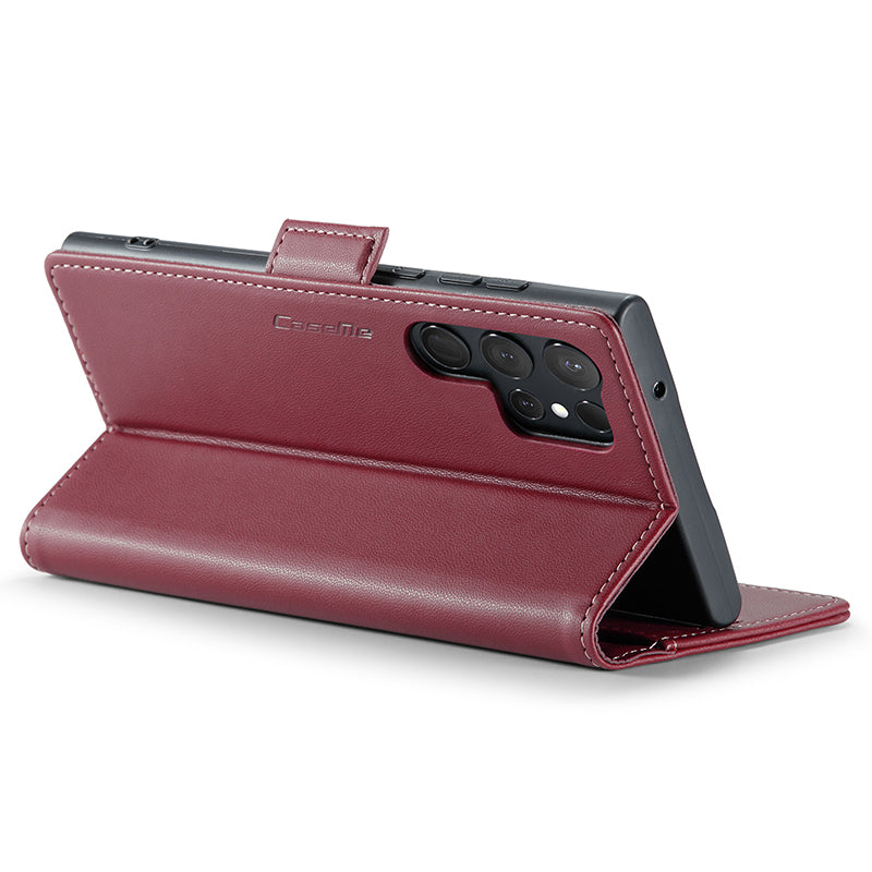 CASEME 023 Series For Samsung Galaxy S24 Ultra Case Glossy Litchi Texture Stand Phone Cover - Red