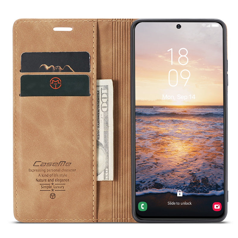 CASEME 013 Series For Samsung Galaxy S24+ Case PU Leather Wallet Mobile Phone Protector - Brown