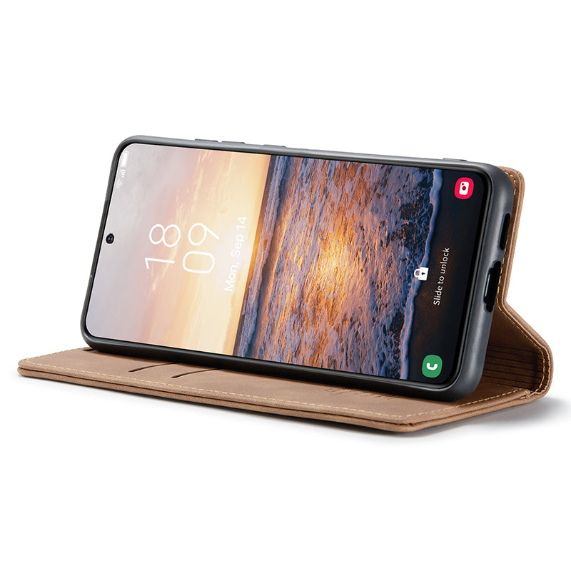 CASEME 013 Series For Samsung Galaxy S24+ Case PU Leather Wallet Mobile Phone Protector - Brown