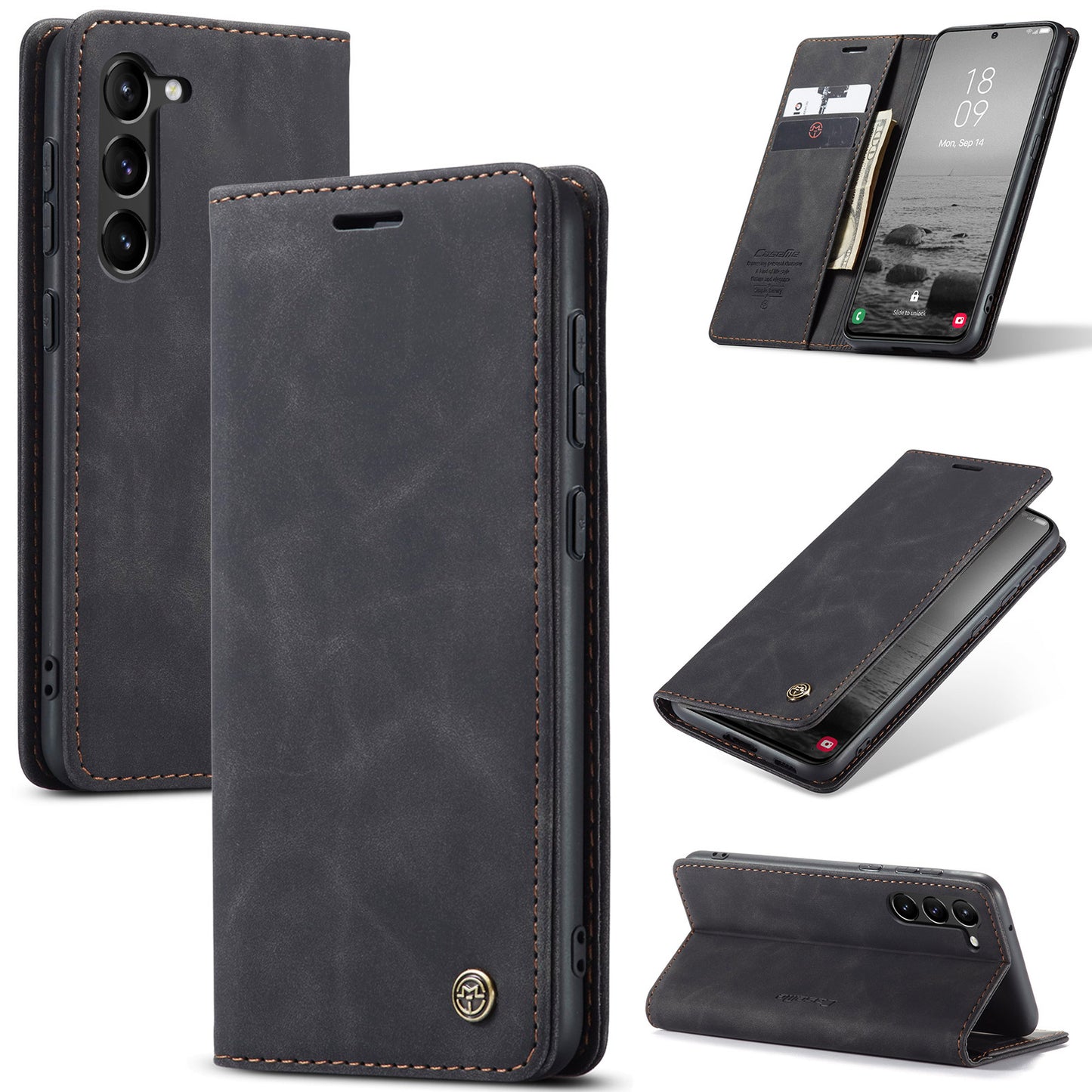 CASEME 013 Series For Samsung Galaxy S24+ Case PU Leather Wallet Mobile Phone Protector - Black