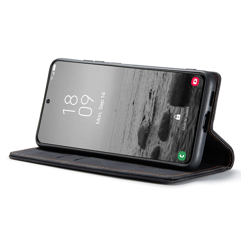 CASEME 013 Series For Samsung Galaxy S24+ Case PU Leather Wallet Mobile Phone Protector - Black