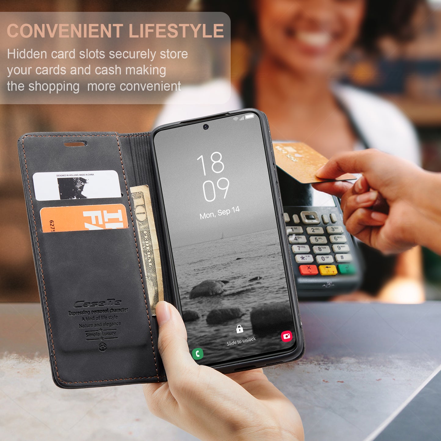 CASEME 013 Series For Samsung Galaxy S24+ Case PU Leather Wallet Mobile Phone Protector - Black