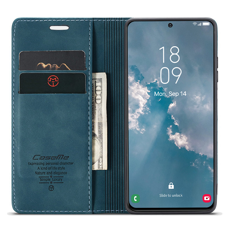 CASEME 013 Series For Samsung Galaxy S24+ Case PU Leather Wallet Mobile Phone Protector - Blue