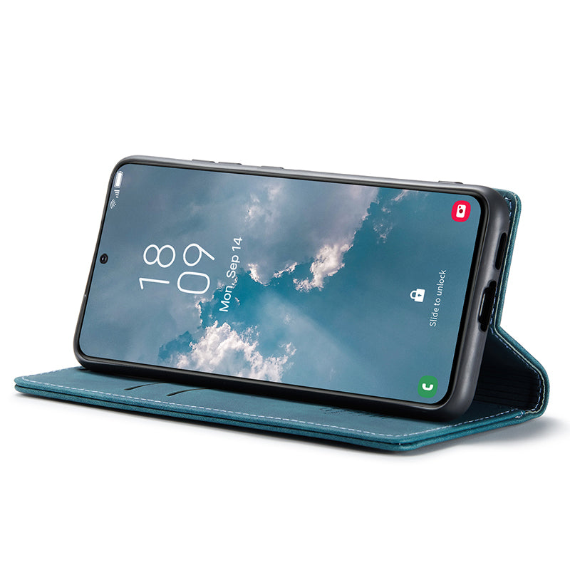 CASEME 013 Series For Samsung Galaxy S24+ Case PU Leather Wallet Mobile Phone Protector - Blue