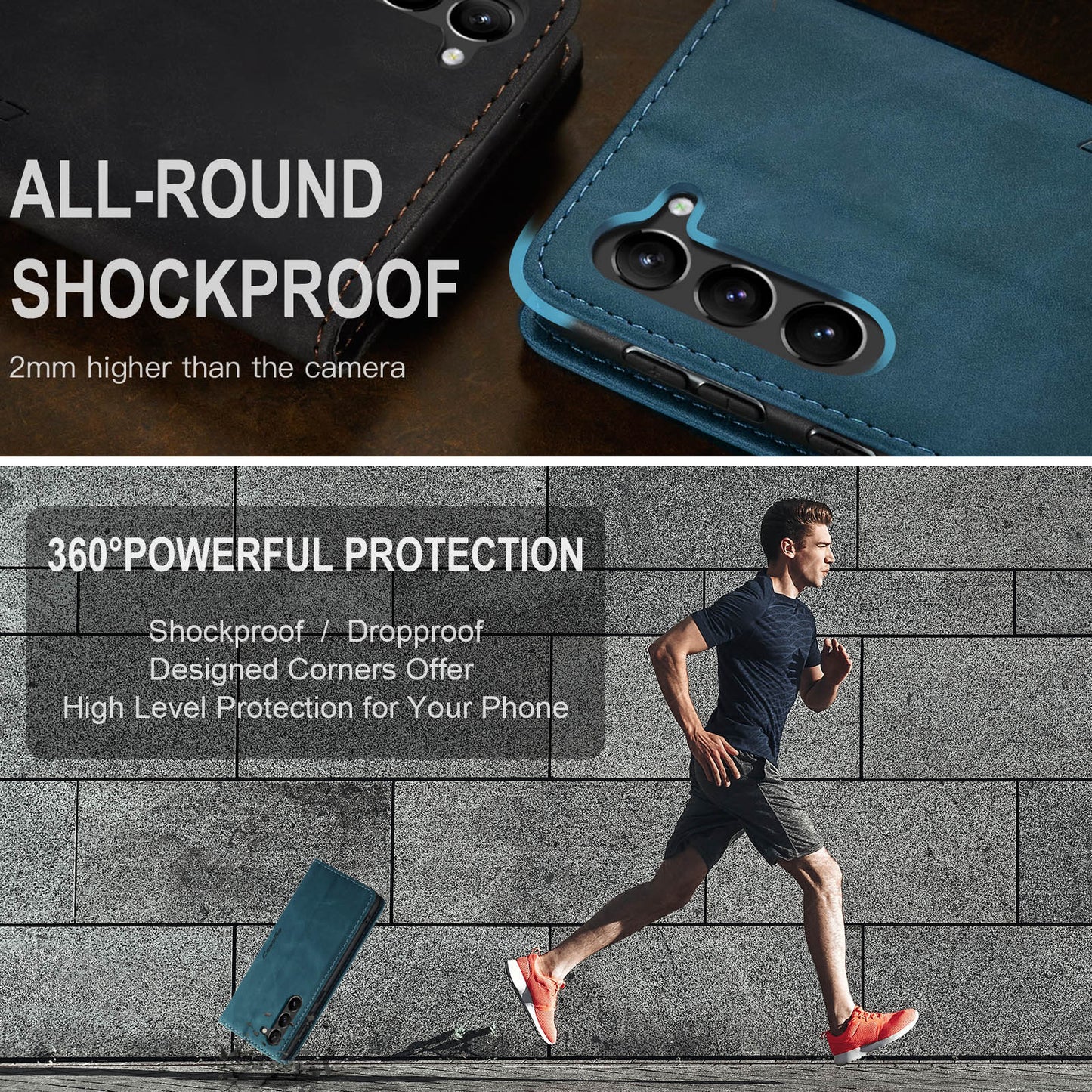 CASEME 013 Series For Samsung Galaxy S24+ Case PU Leather Wallet Mobile Phone Protector - Blue