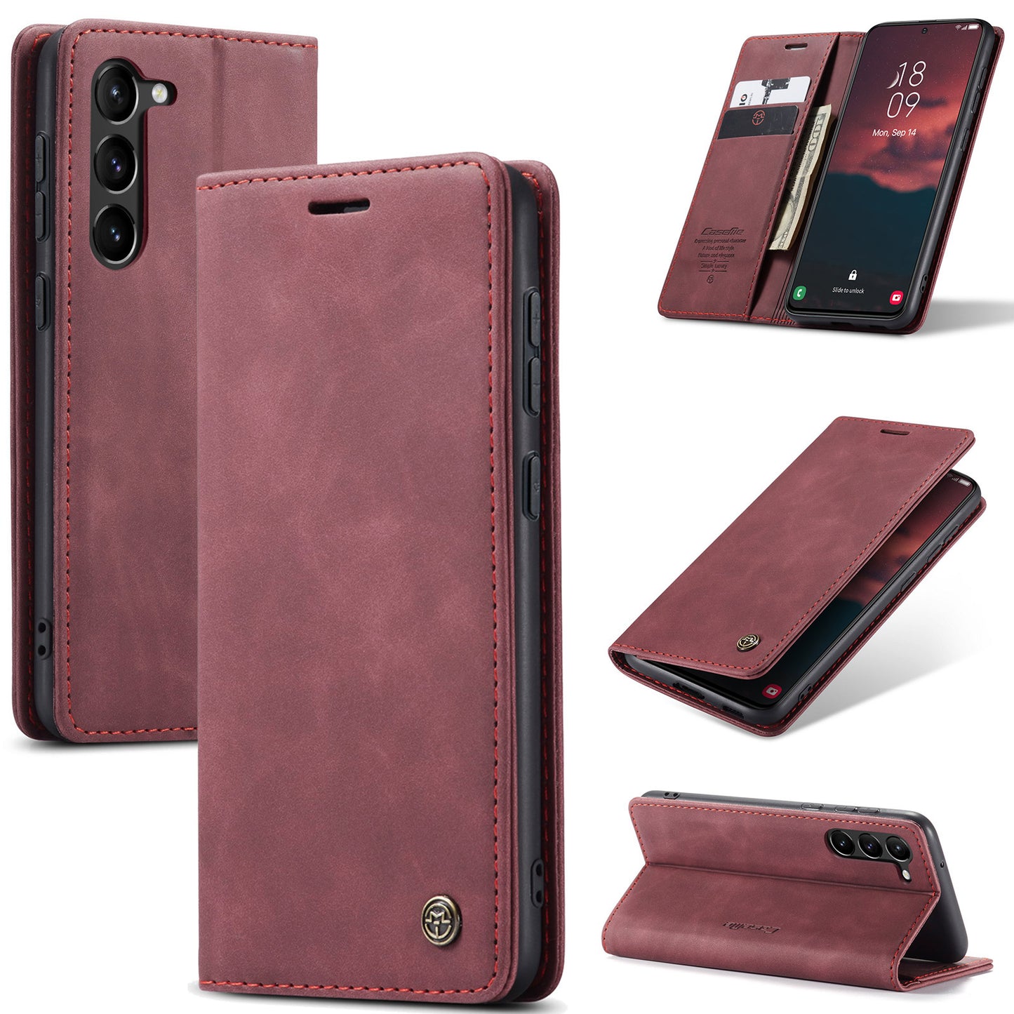 CASEME 013 Series For Samsung Galaxy S24+ Case PU Leather Wallet Mobile Phone Protector - Red