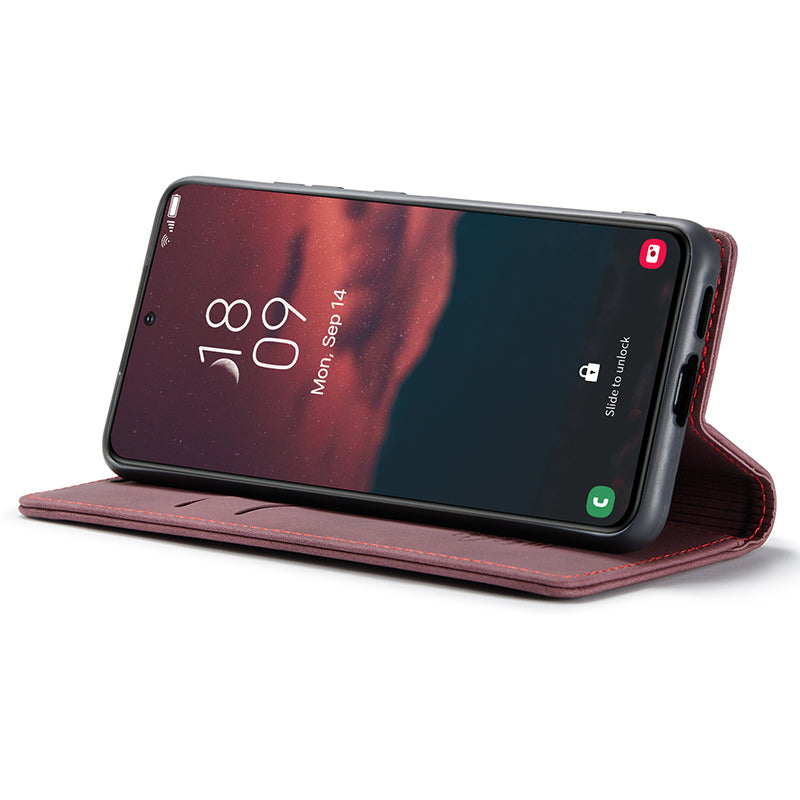 CASEME 013 Series For Samsung Galaxy S24+ Case PU Leather Wallet Mobile Phone Protector - Red