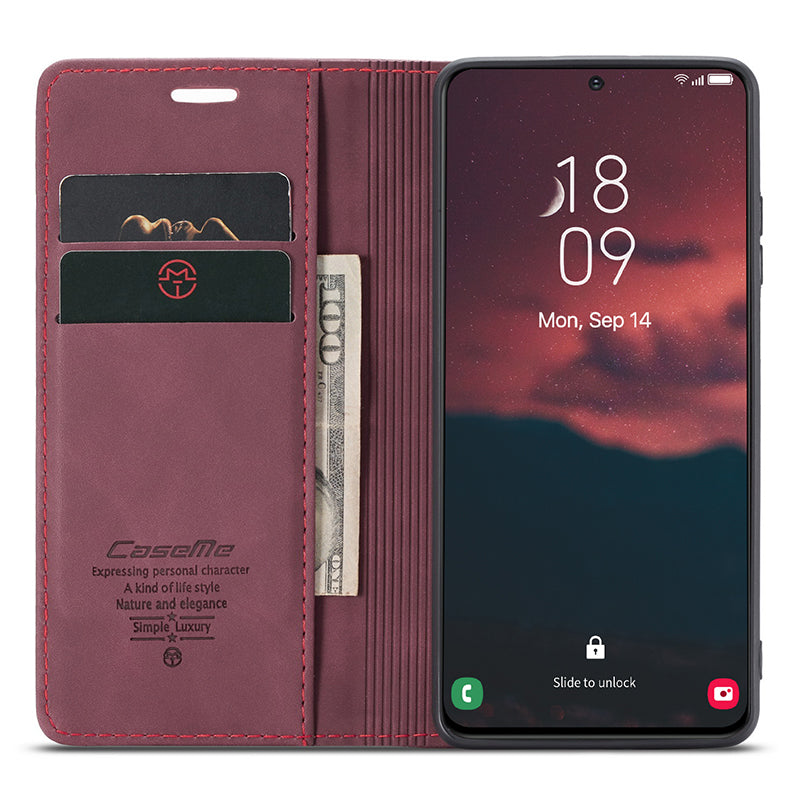 CASEME 013 Series For Samsung Galaxy S24 Case Anti-drop PU Leather Stand Cellphone Protector - Red