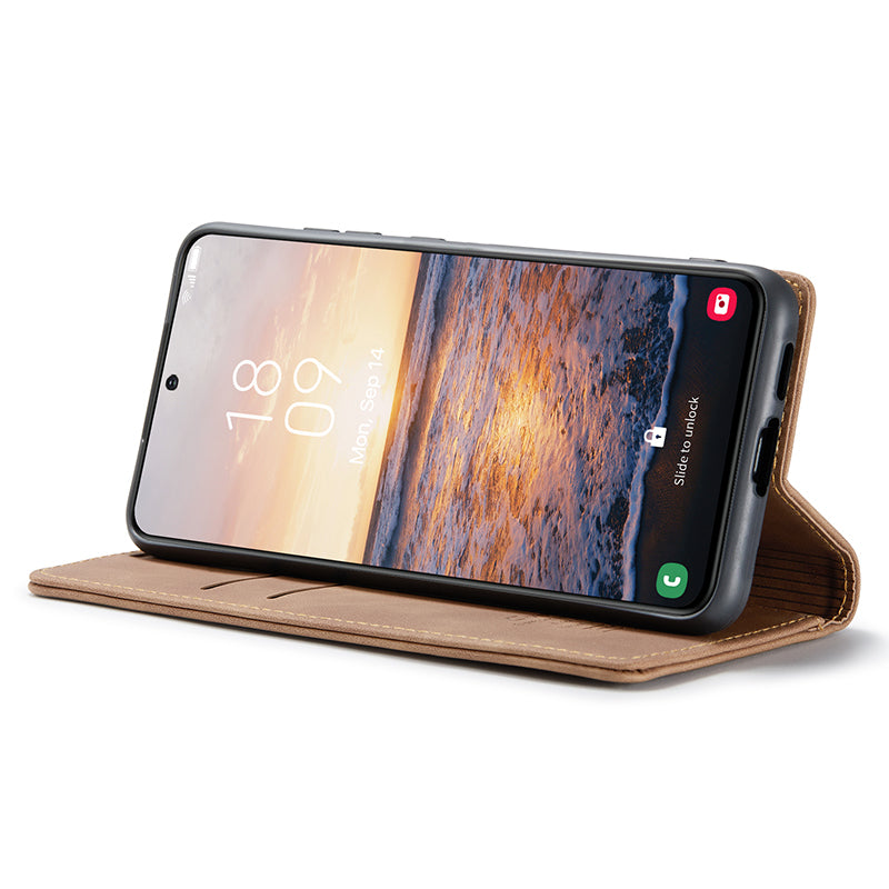 CASEME 013 Series For Samsung Galaxy S24 Case Anti-drop PU Leather Stand Cellphone Protector - Brown