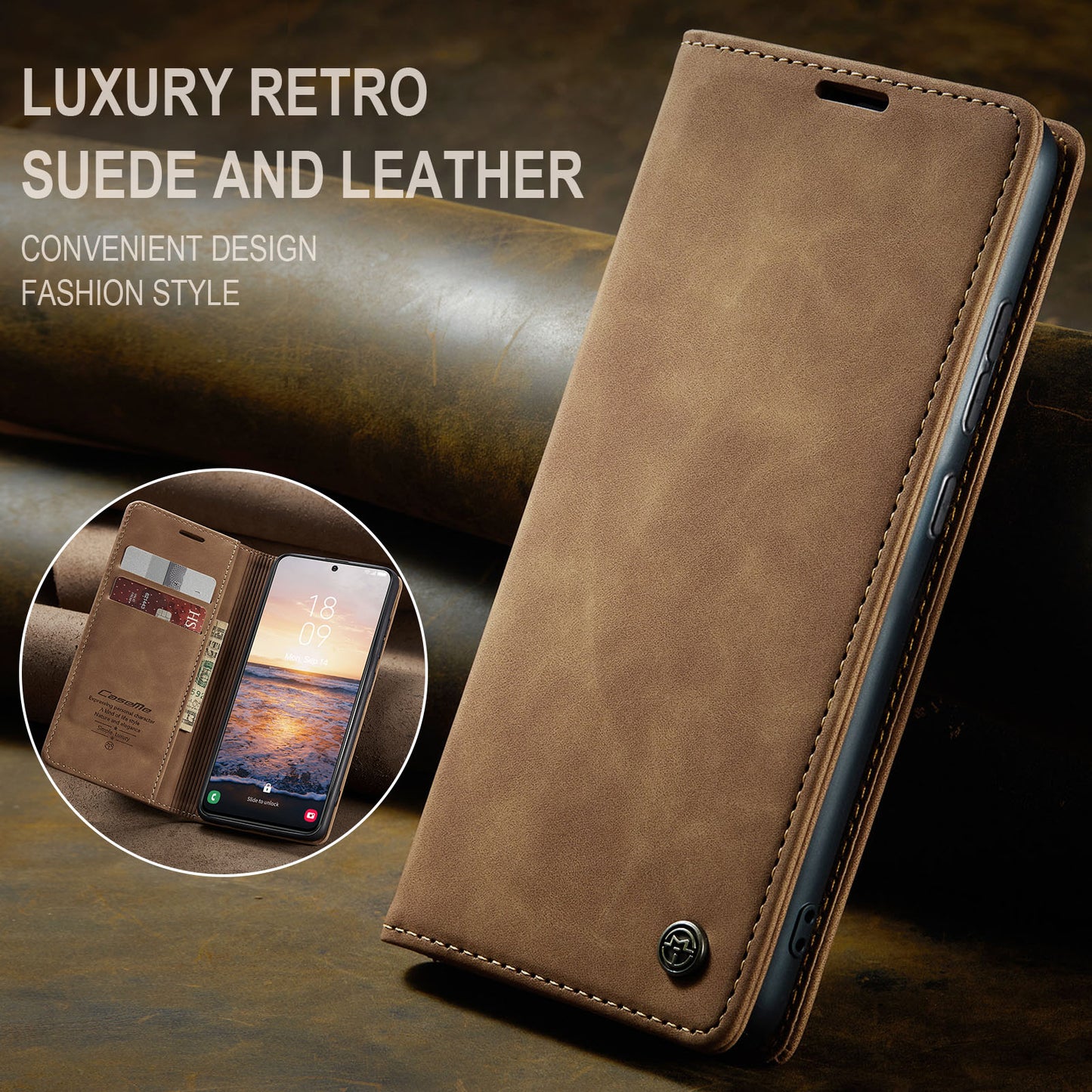 CASEME 013 Series For Samsung Galaxy S24 Case Anti-drop PU Leather Stand Cellphone Protector - Brown