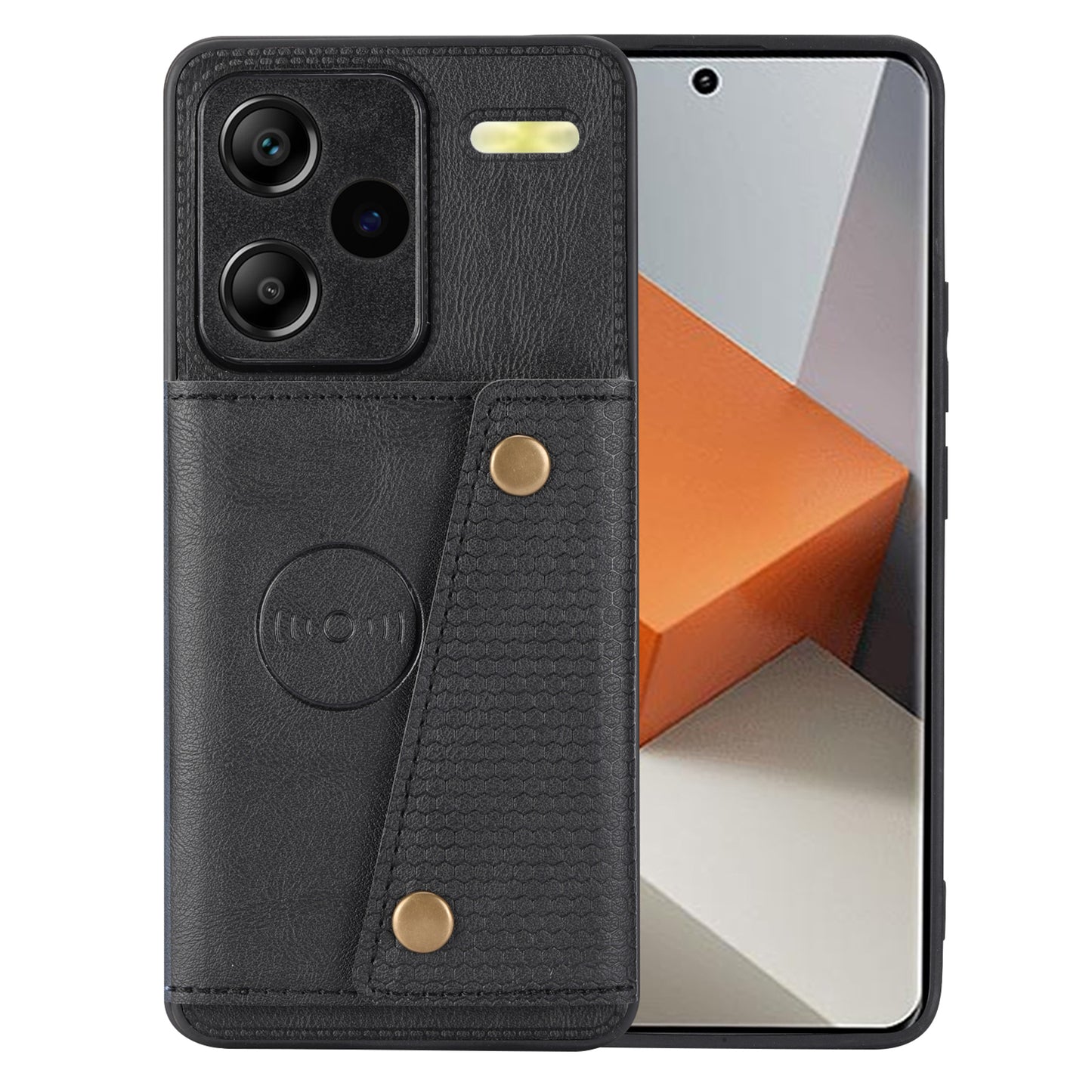 For Xiaomi Redmi Note 13 Pro+ 5G Case Kickstand Leather Coated TPU Phone Cover with Card Holder - Black