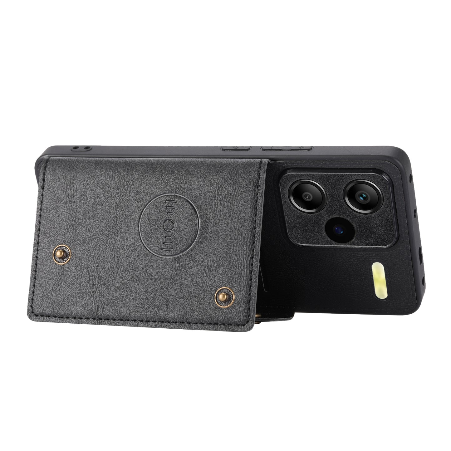 For Xiaomi Redmi Note 13 Pro+ 5G Case Kickstand Leather Coated TPU Phone Cover with Card Holder - Black