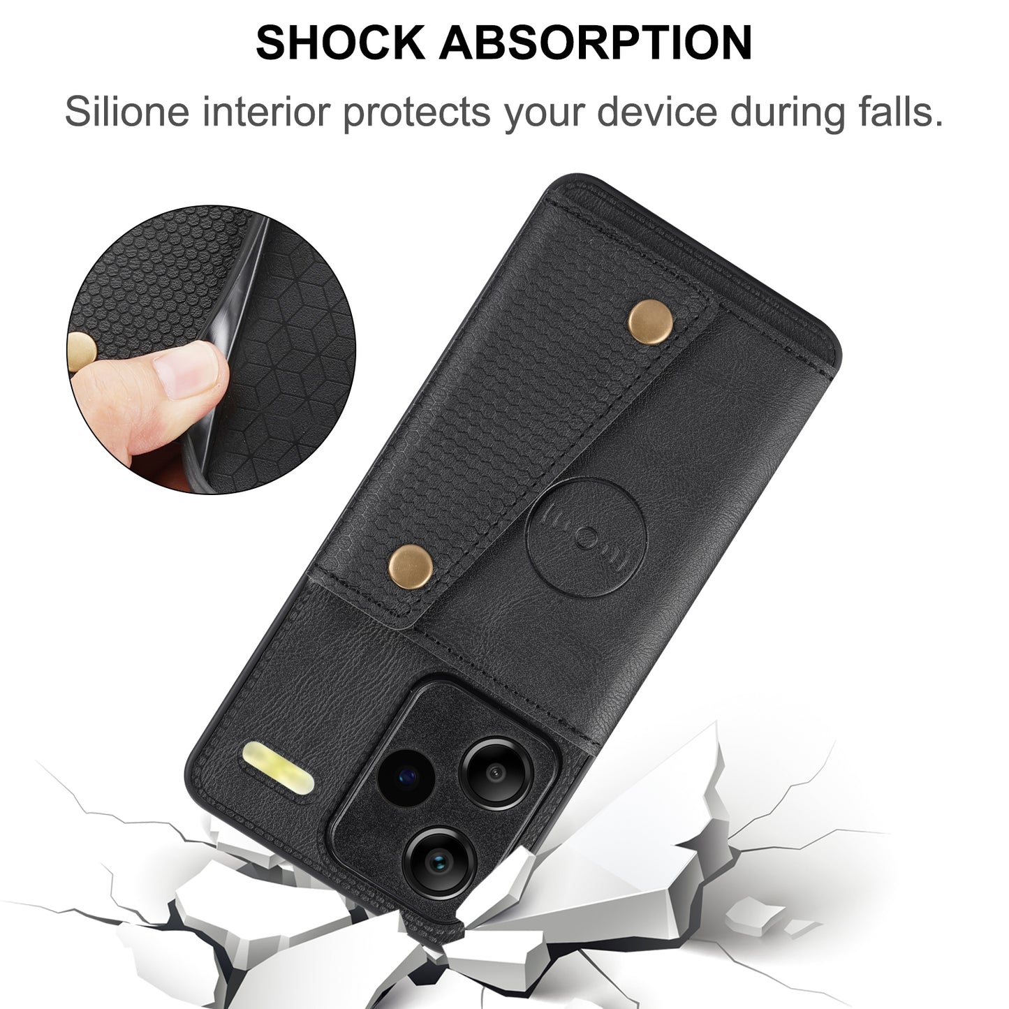 For Xiaomi Redmi Note 13 Pro+ 5G Case Kickstand Leather Coated TPU Phone Cover with Card Holder - Black