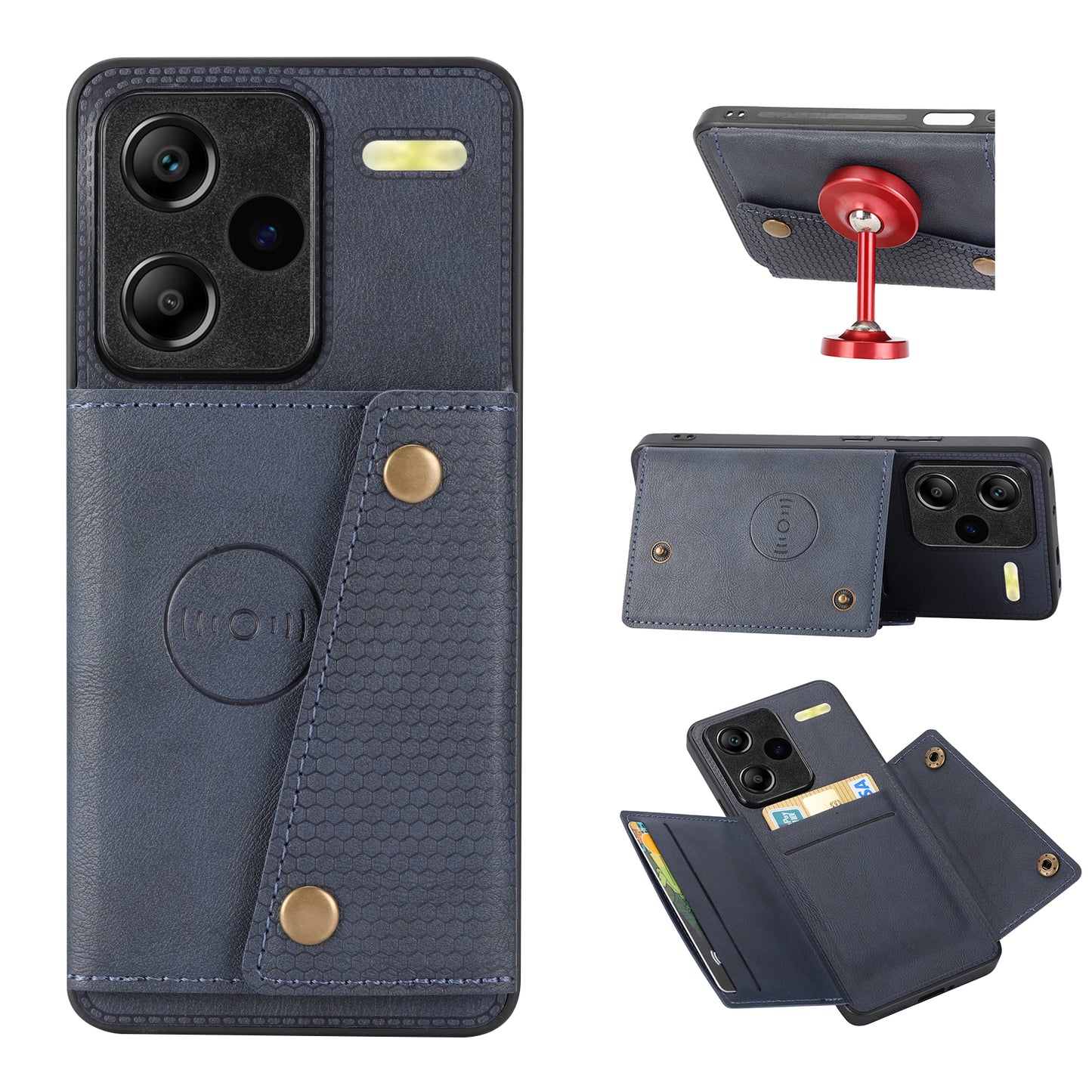For Xiaomi Redmi Note 13 Pro+ 5G Case Kickstand Leather Coated TPU Phone Cover with Card Holder - Blue