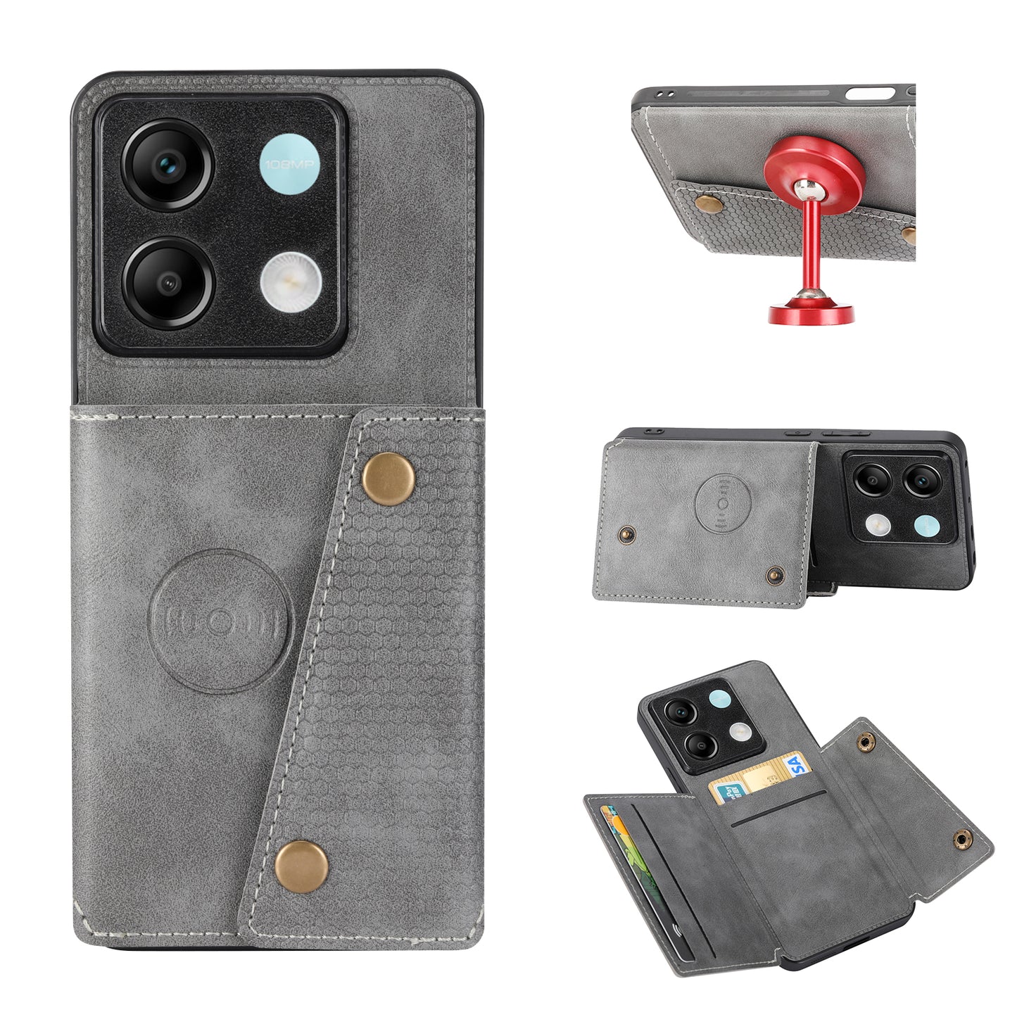 For Xiaomi Redmi Note 13 Pro 5G / Poco X6 5G Case PU Leather+TPU Phone Cover with Card Holder - Grey