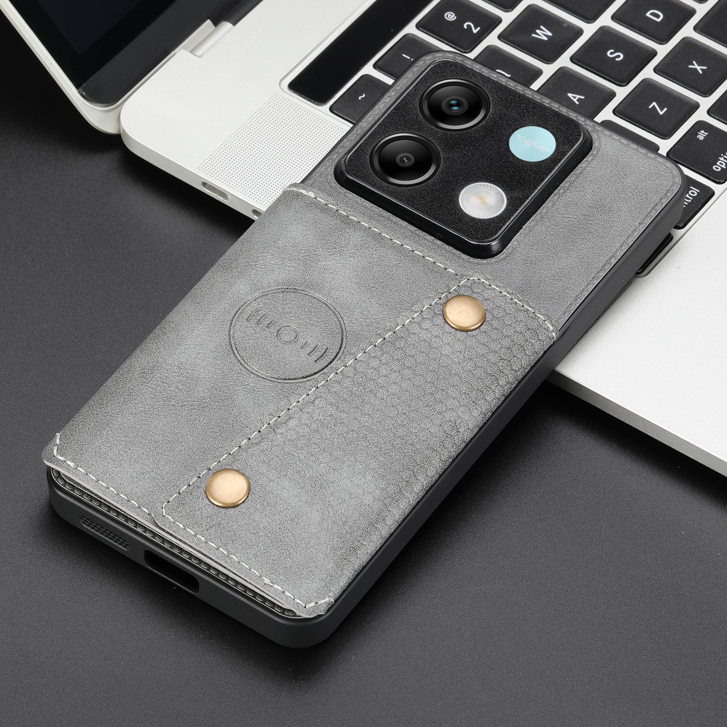 For Xiaomi Redmi Note 13 Pro 5G / Poco X6 5G Case PU Leather+TPU Phone Cover with Card Holder - Grey