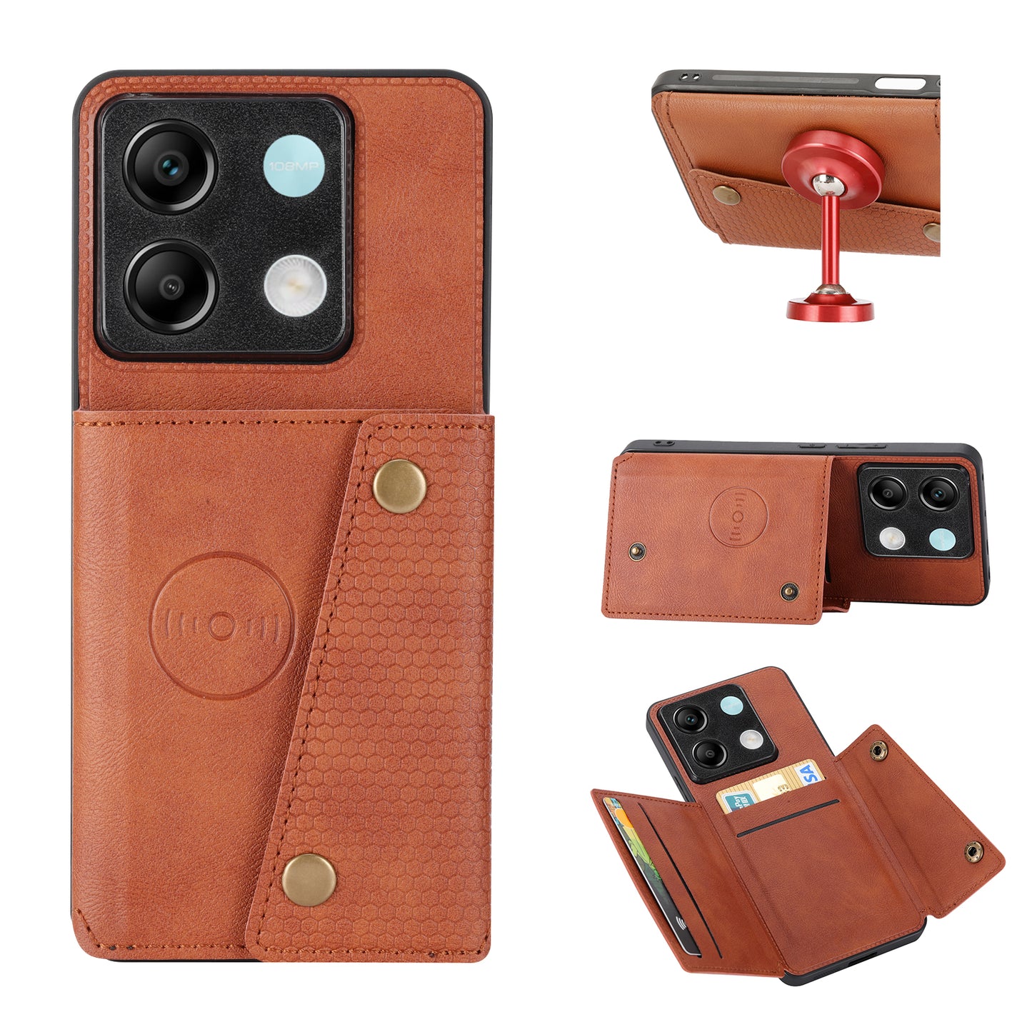 For Xiaomi Redmi Note 13 Pro 5G / Poco X6 5G Case PU Leather+TPU Phone Cover with Card Holder - Light Brown