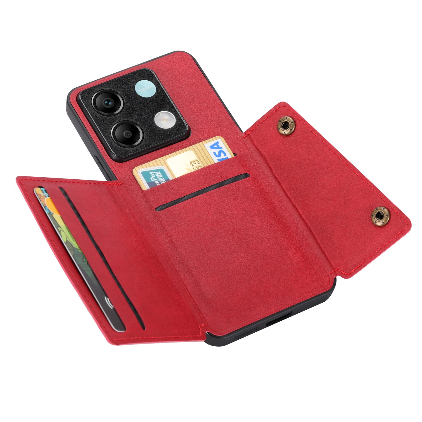 For Xiaomi Redmi Note 13 Pro 5G / Poco X6 5G Case PU Leather+TPU Phone Cover with Card Holder - Red