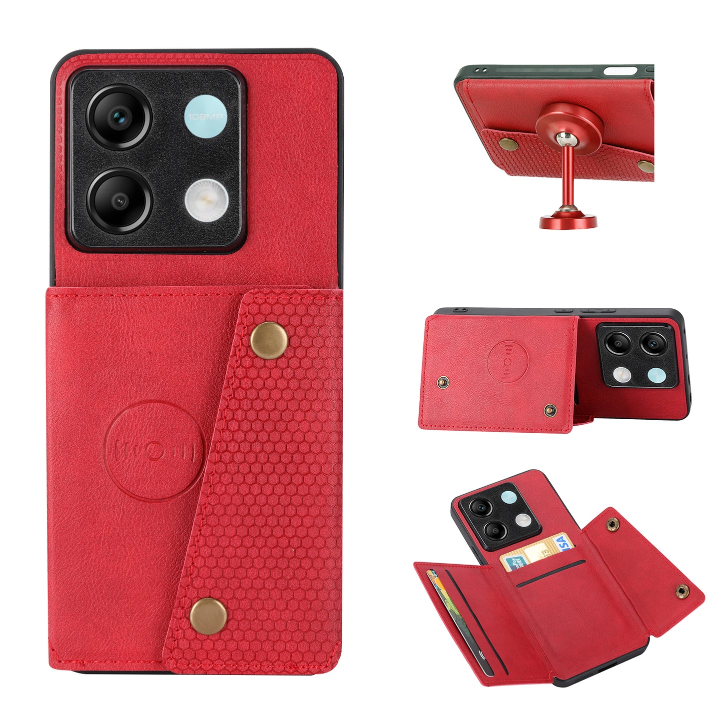 For Xiaomi Redmi Note 13 Pro 5G / Poco X6 5G Case PU Leather+TPU Phone Cover with Card Holder - Red