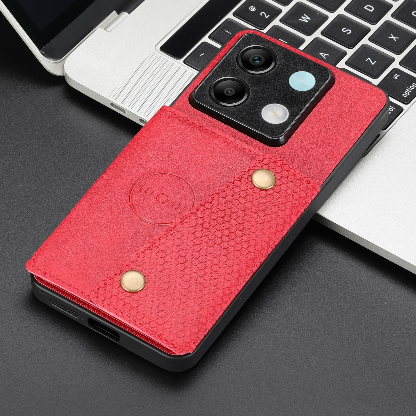 For Xiaomi Redmi Note 13 Pro 5G / Poco X6 5G Case PU Leather+TPU Phone Cover with Card Holder - Red