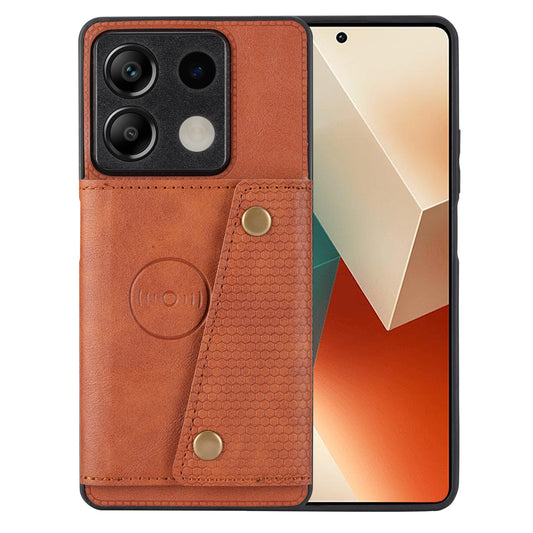 For Xiaomi Redmi Note 13 5G Case PU Leather+TPU Anti-fall Phone Cover with Card Holder - Light Brown