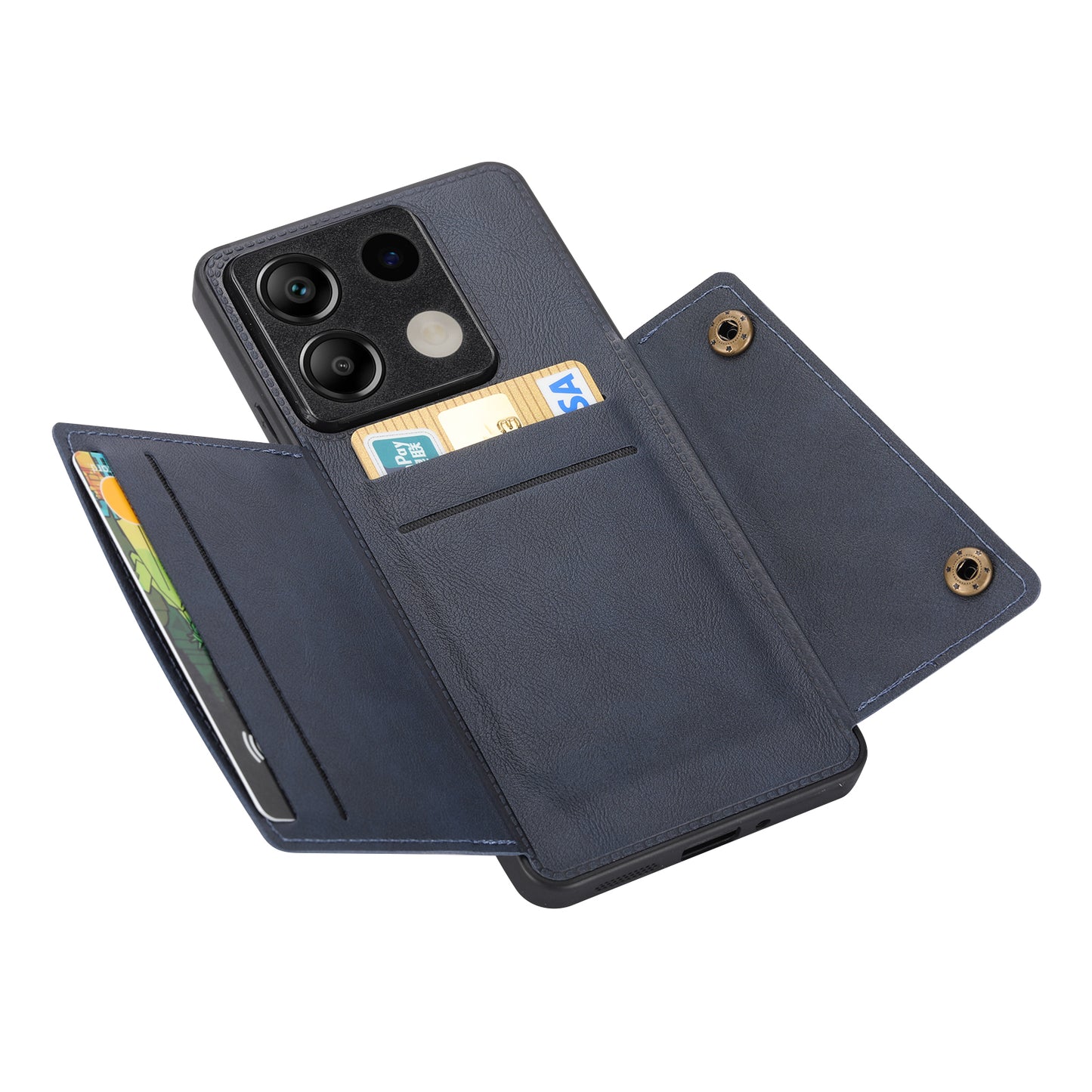 For Xiaomi Redmi Note 13 5G Case PU Leather+TPU Anti-fall Phone Cover with Card Holder - Blue