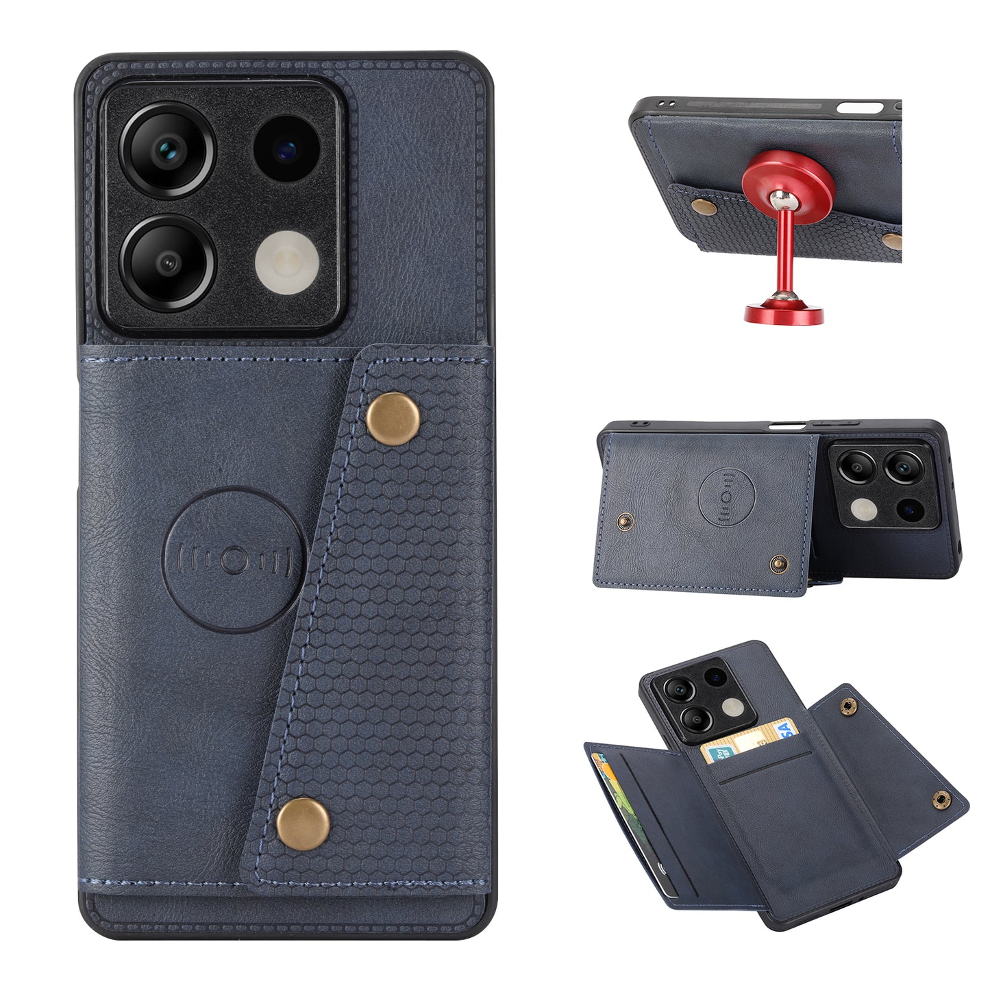 For Xiaomi Redmi Note 13 5G Case PU Leather+TPU Anti-fall Phone Cover with Card Holder - Blue