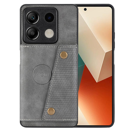 For Xiaomi Redmi Note 13 5G Case PU Leather+TPU Anti-fall Phone Cover with Card Holder - Grey