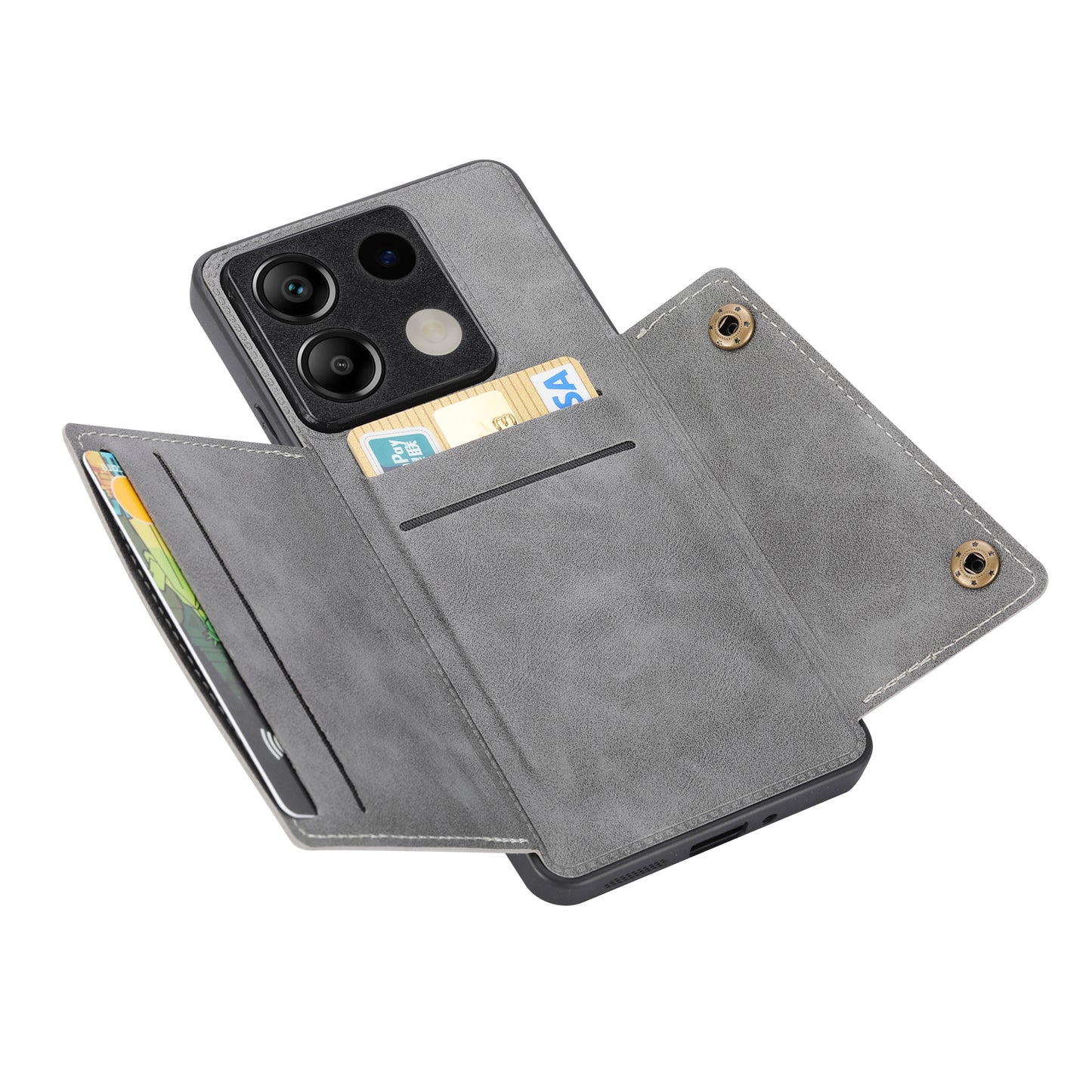 For Xiaomi Redmi Note 13 5G Case PU Leather+TPU Anti-fall Phone Cover with Card Holder - Grey