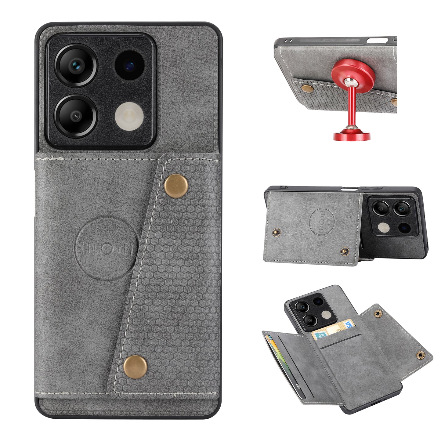 For Xiaomi Redmi Note 13 5G Case PU Leather+TPU Anti-fall Phone Cover with Card Holder - Grey
