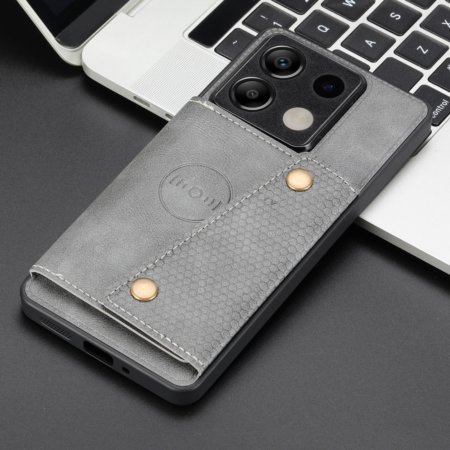 For Xiaomi Redmi Note 13 5G Case PU Leather+TPU Anti-fall Phone Cover with Card Holder - Grey