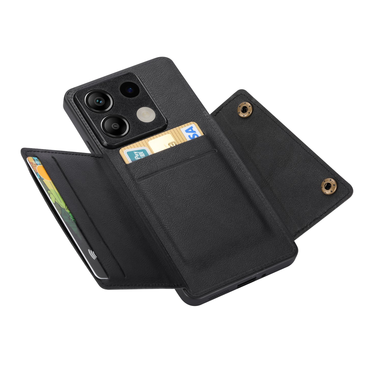 For Xiaomi Redmi Note 13 5G Case PU Leather+TPU Anti-fall Phone Cover with Card Holder - Black