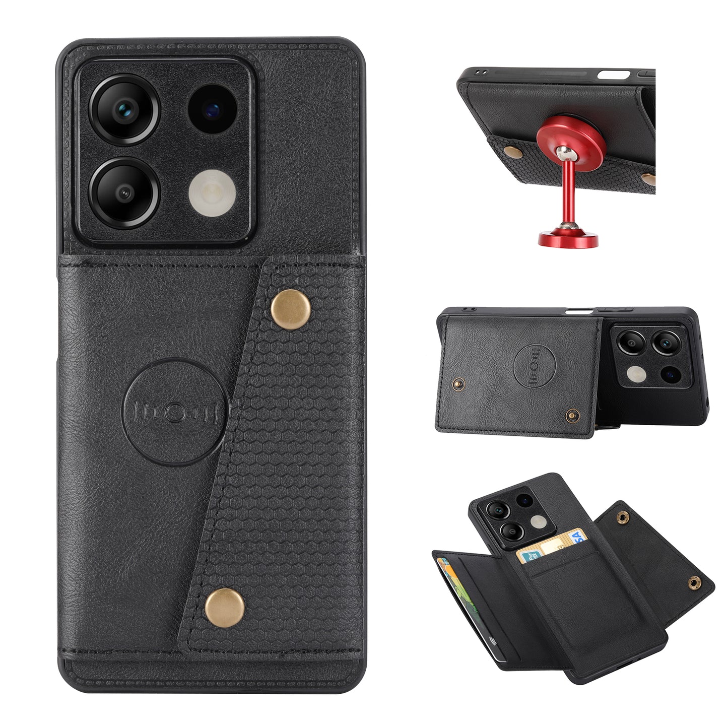 For Xiaomi Redmi Note 13 5G Case PU Leather+TPU Anti-fall Phone Cover with Card Holder - Black