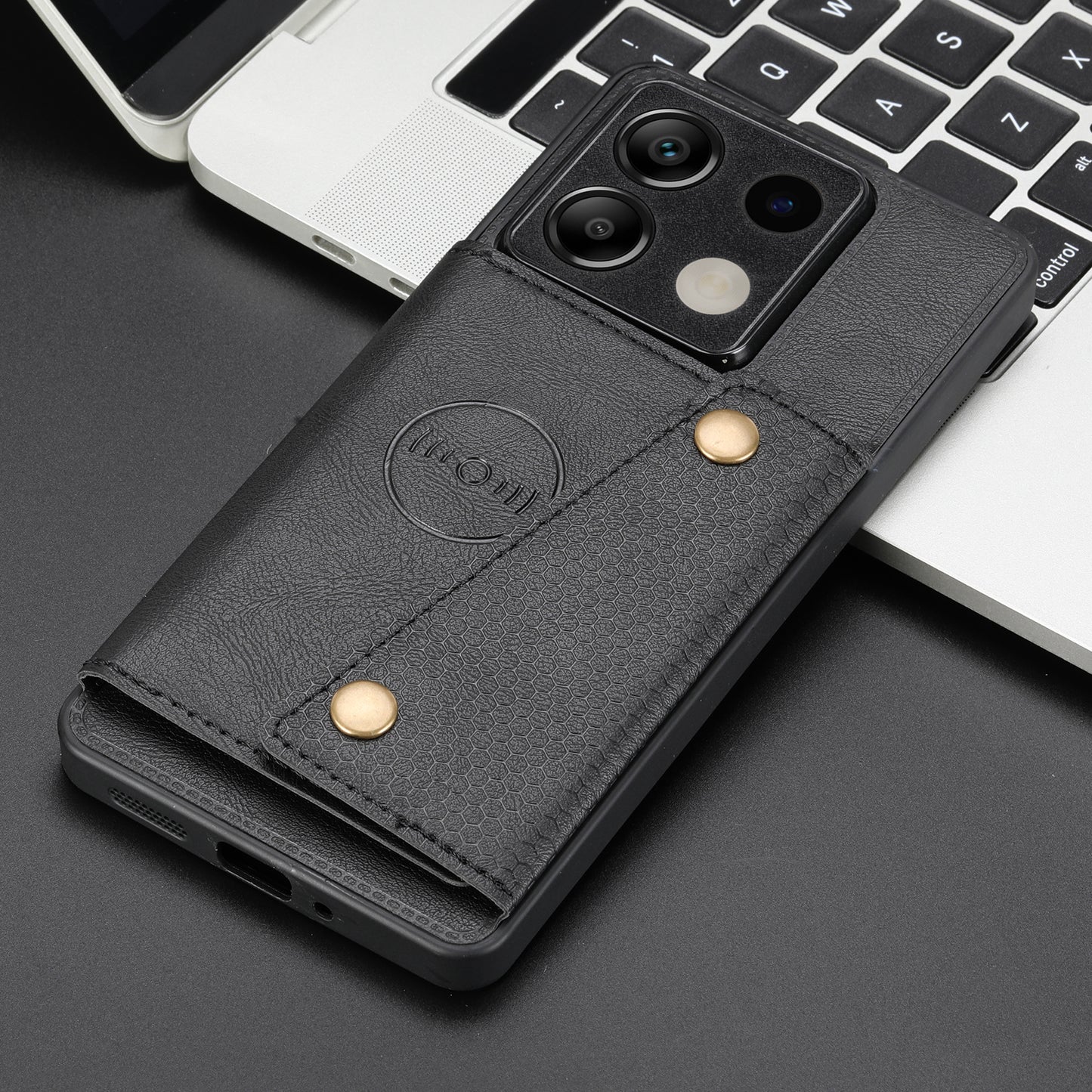 For Xiaomi Redmi Note 13 5G Case PU Leather+TPU Anti-fall Phone Cover with Card Holder - Black