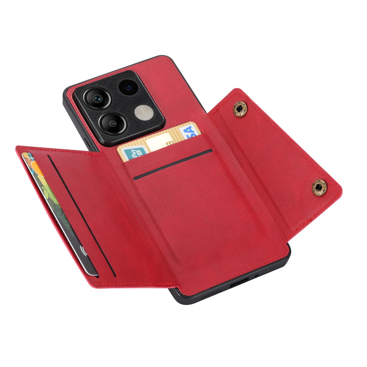 For Xiaomi Redmi Note 13 5G Case PU Leather+TPU Anti-fall Phone Cover with Card Holder - Red