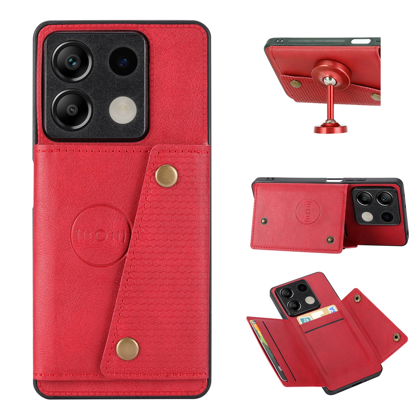 For Xiaomi Redmi Note 13 5G Case PU Leather+TPU Anti-fall Phone Cover with Card Holder - Red
